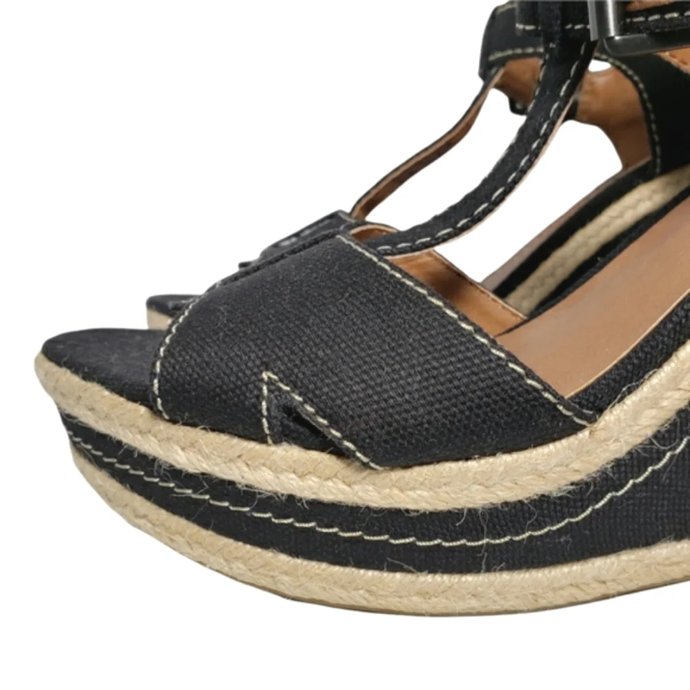 Franco Sarto Allison Black Espadrille Wedge Sandals Women's Size 8.5